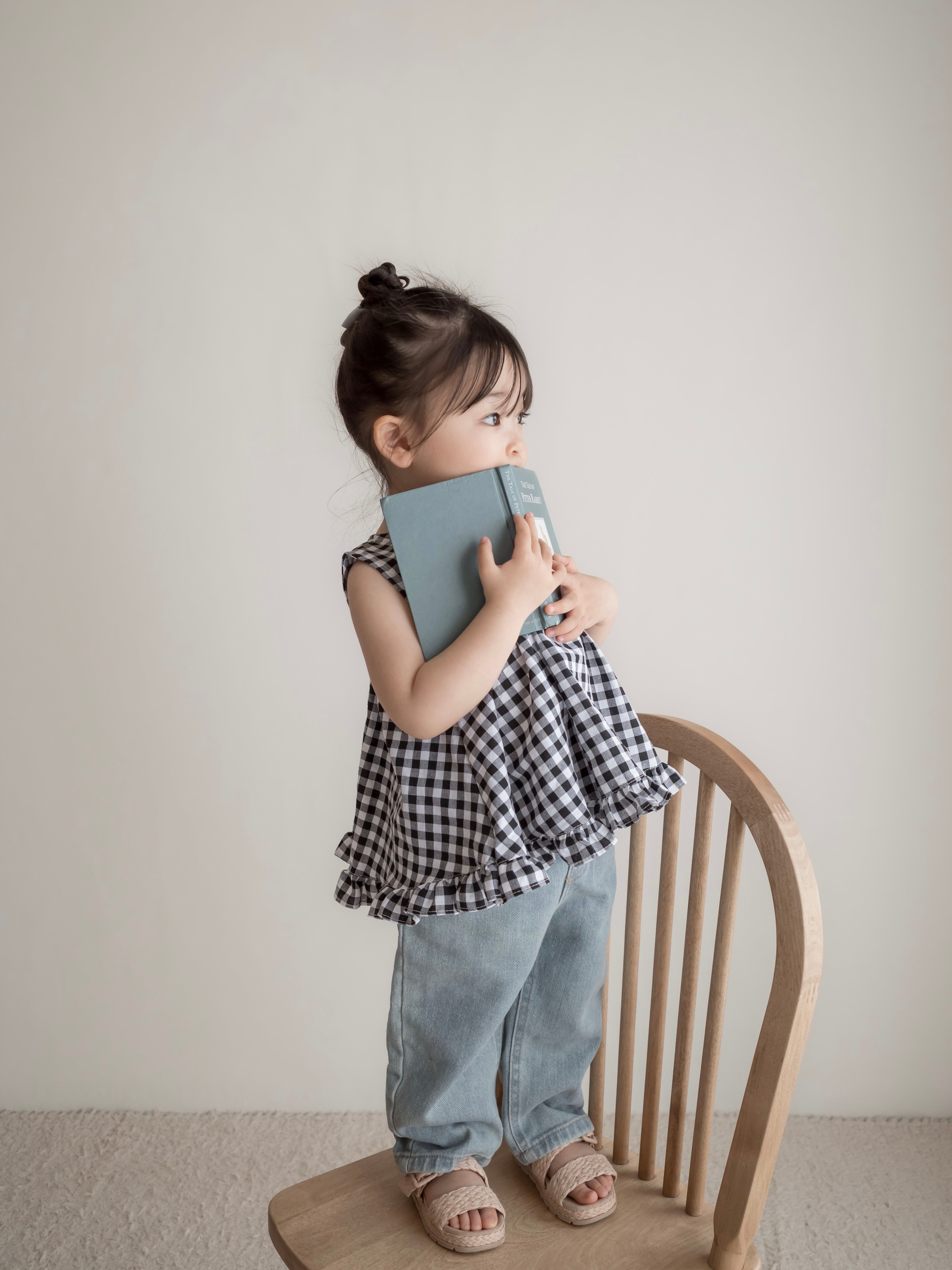 Check frill blouse