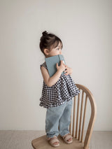 Check frill blouse