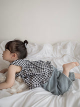 Check frill blouse