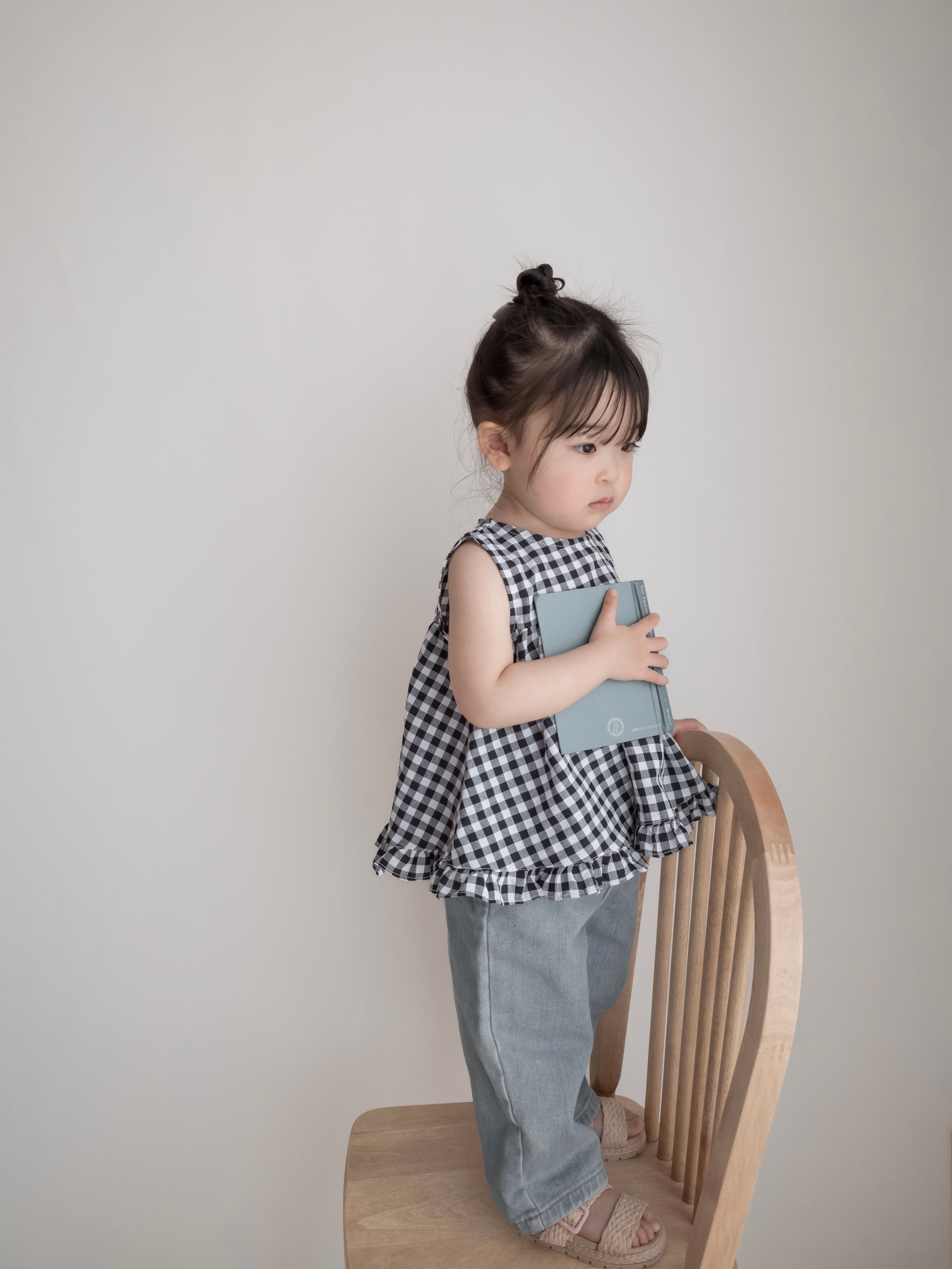 Check frill blouse