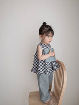 Check frill blouse