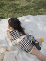 Check lace balloon pants