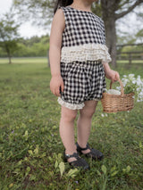 Check lace balloon pants