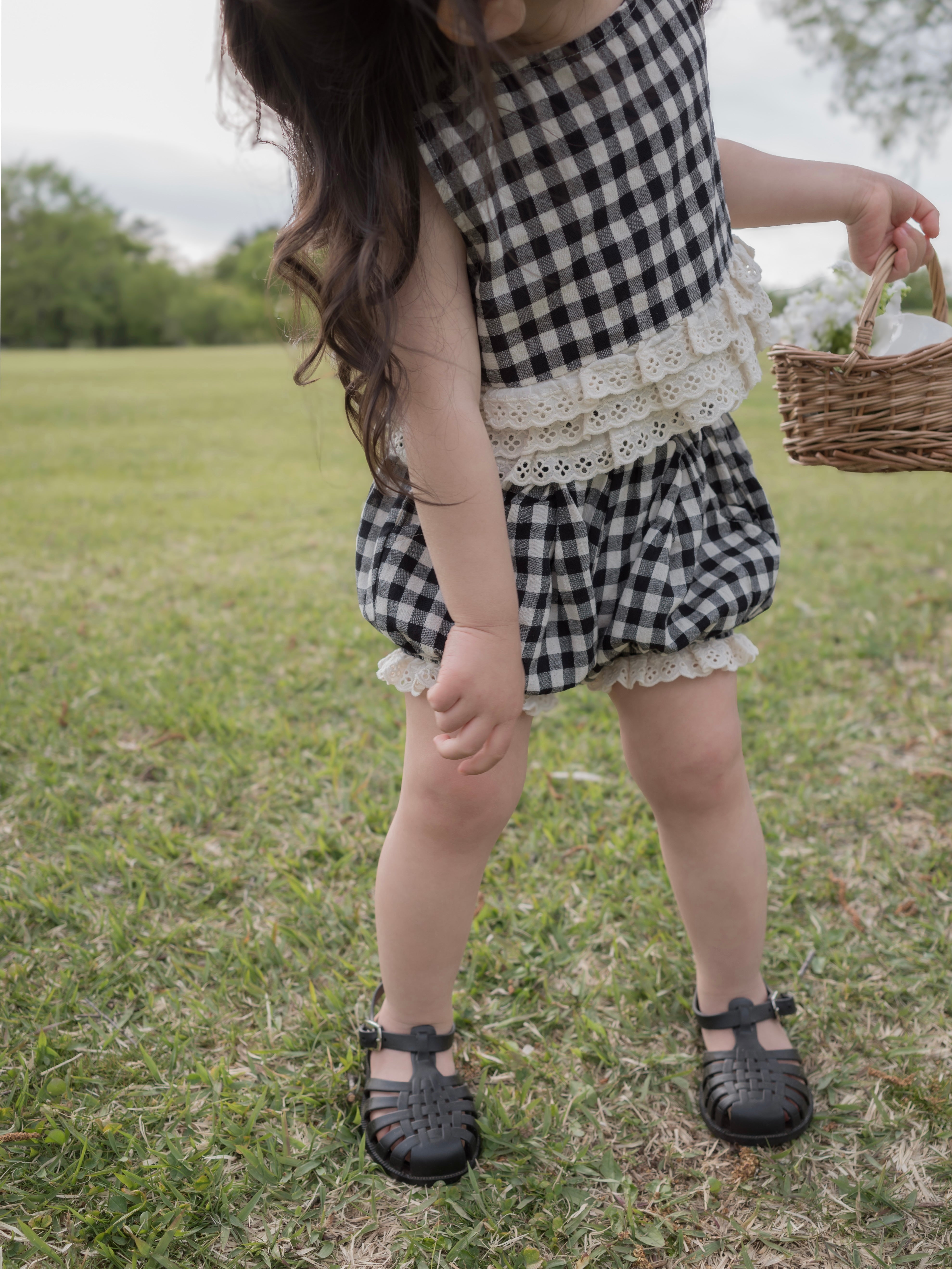 Check lace balloon pants
