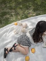 Check lace balloon pants
