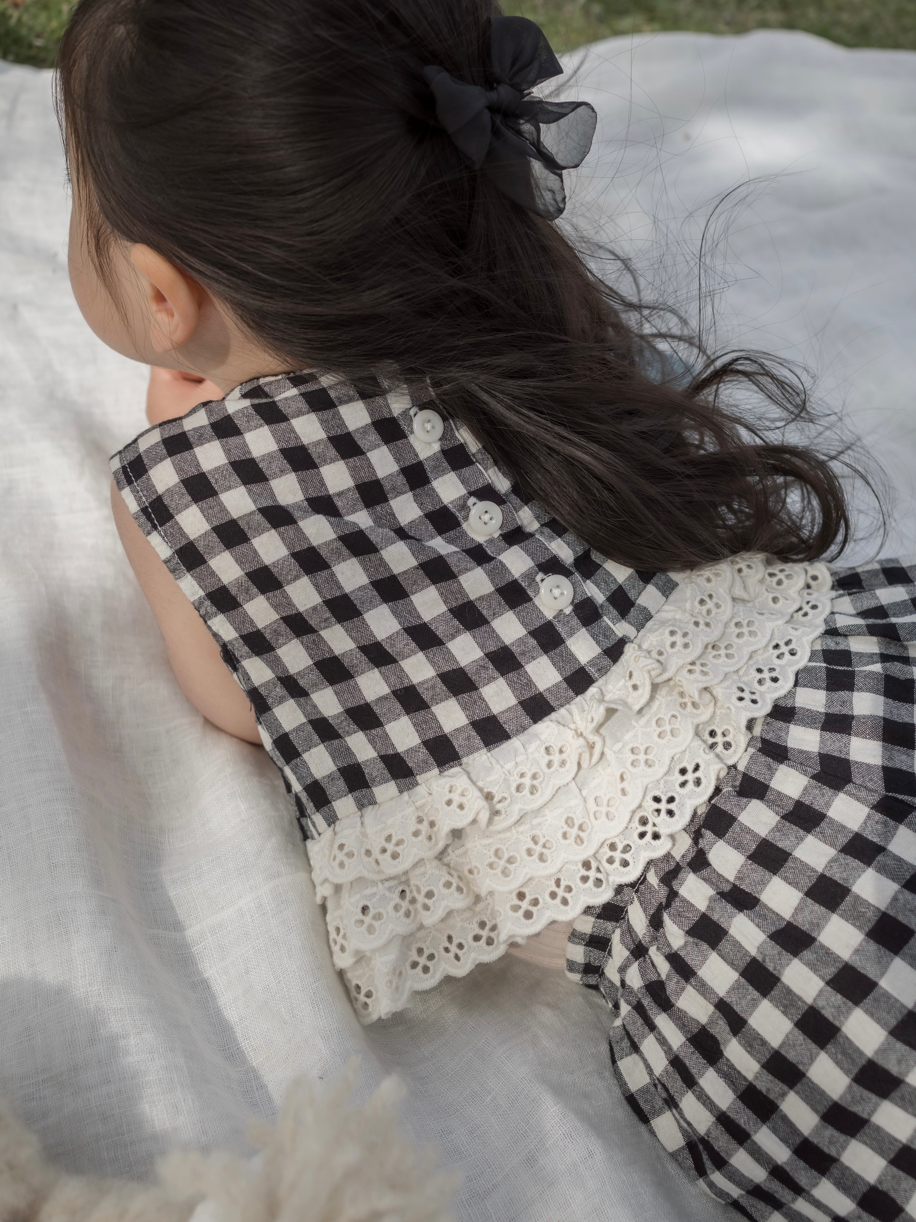 Check lace balloon pants