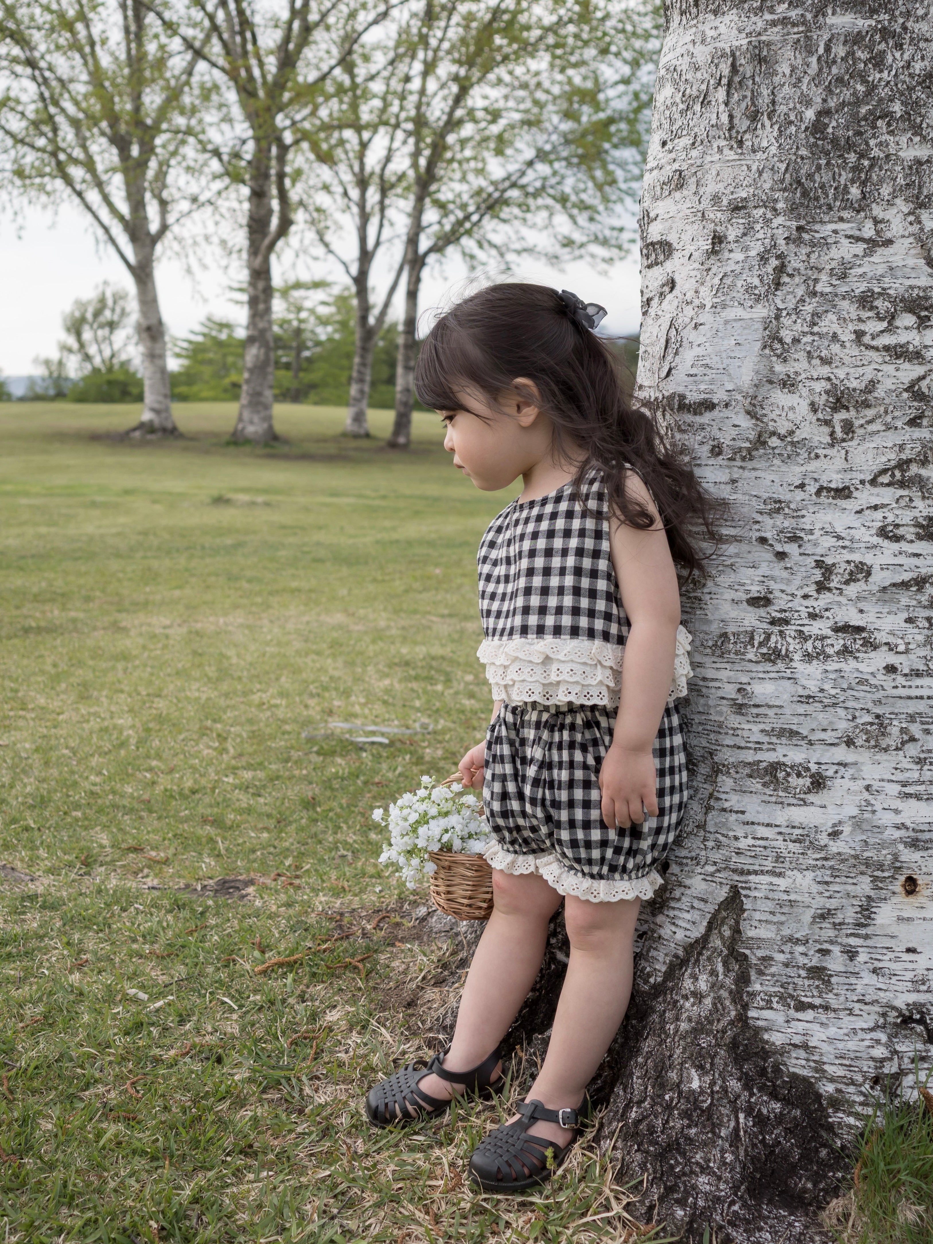 Check lace balloon pants