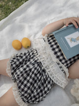 Check lace balloon pants