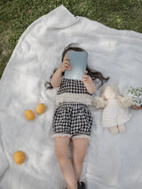 Check lace balloon pants
