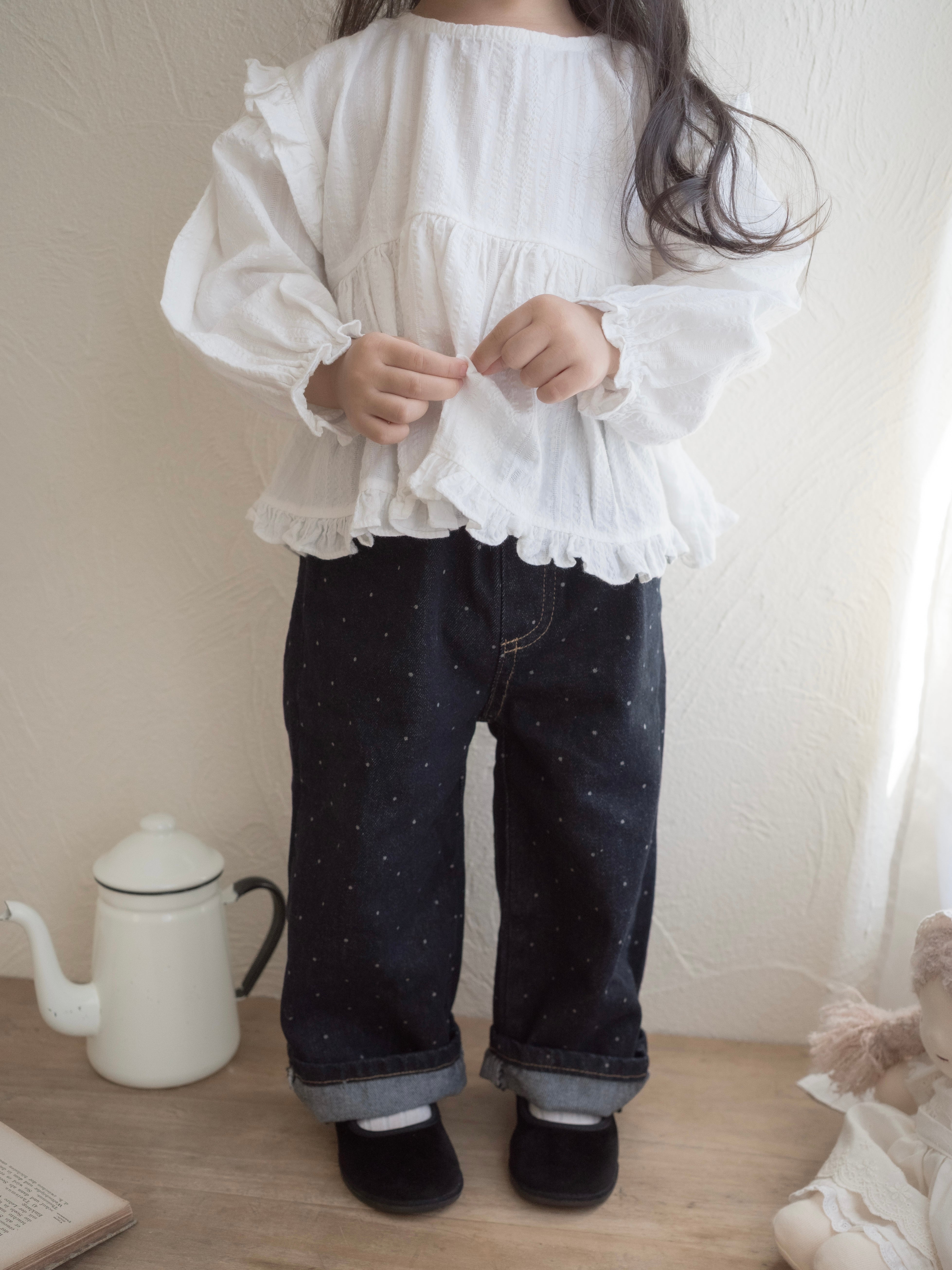 Dot denim pants