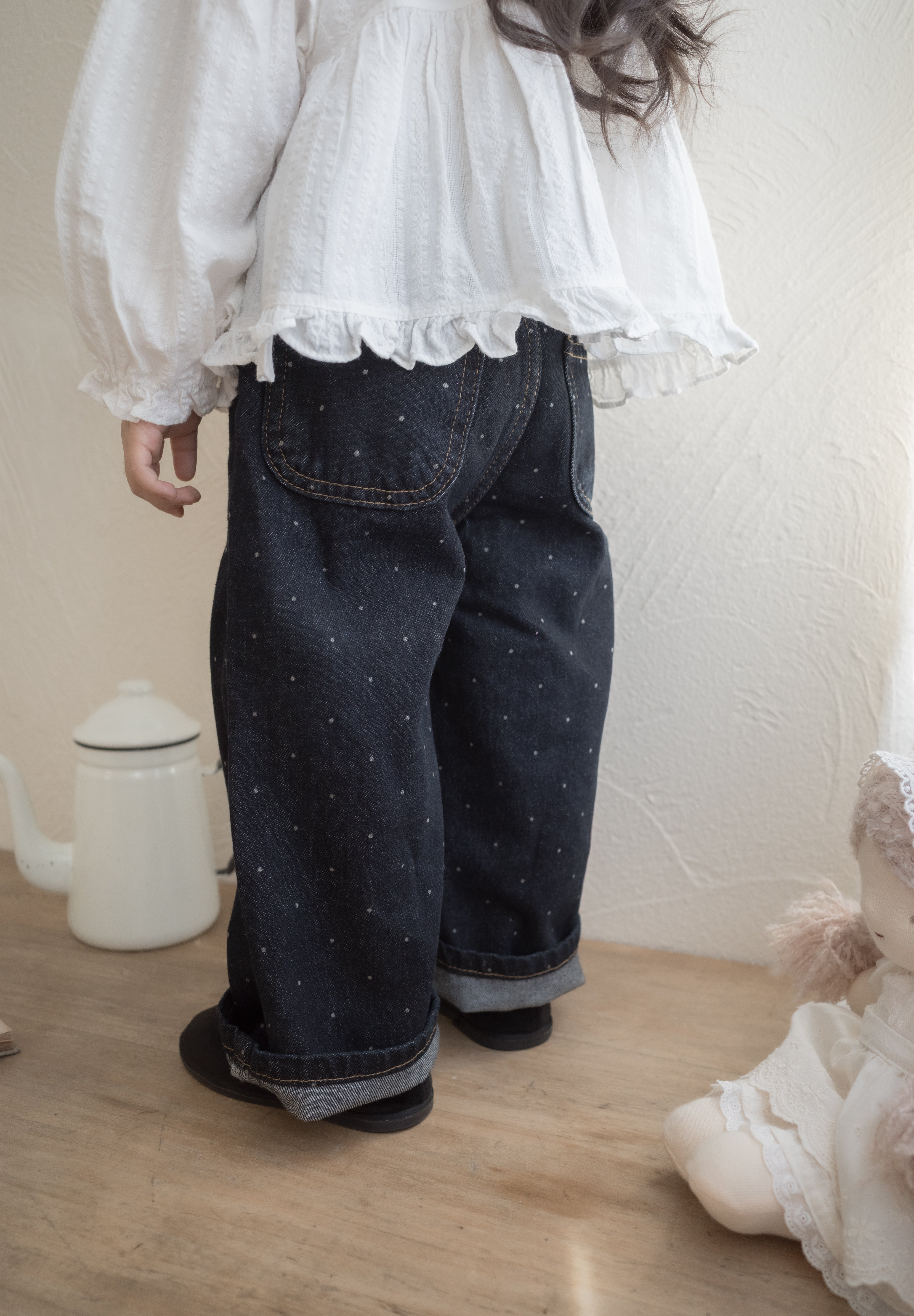 Dot denim pants