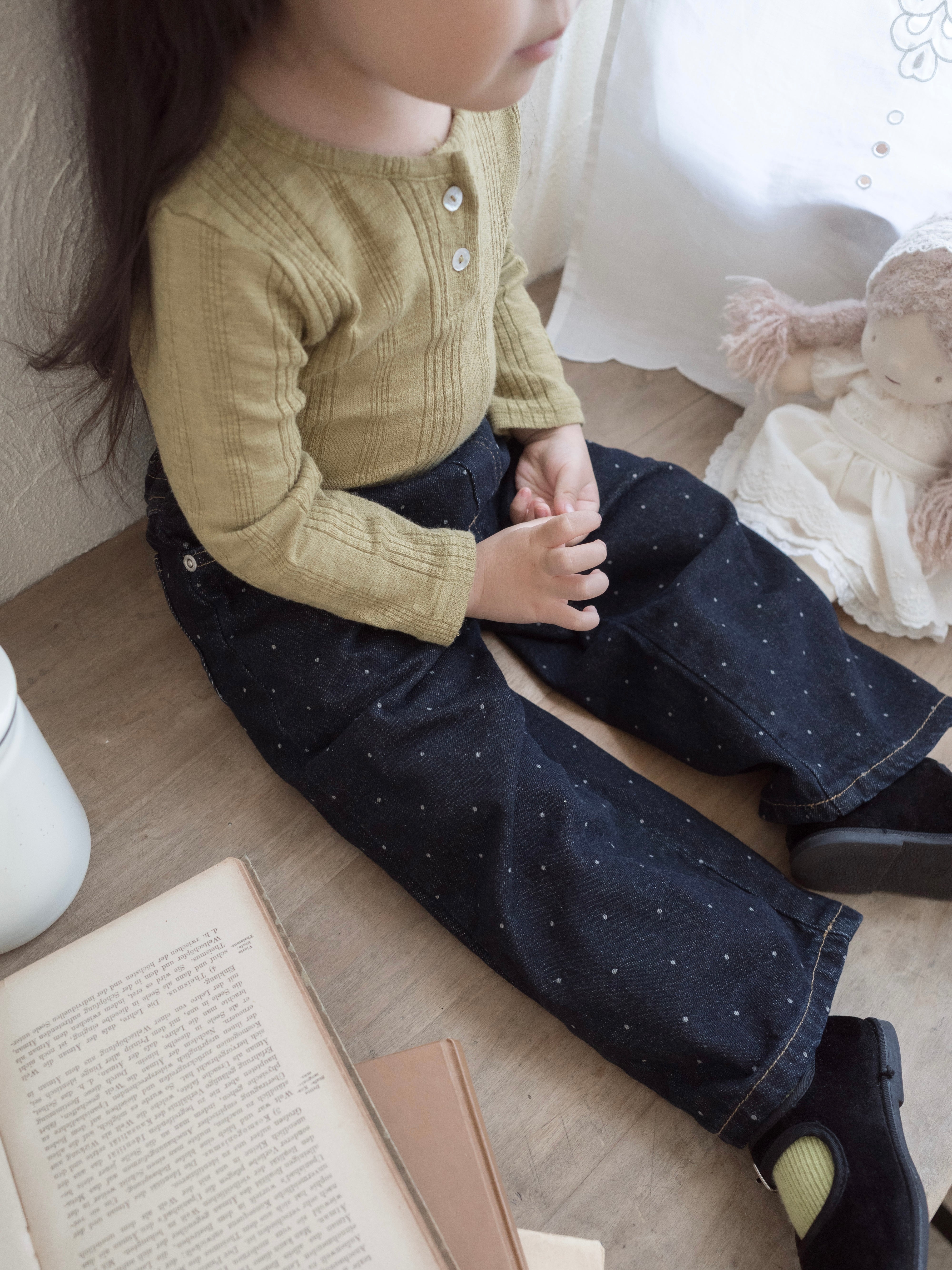 Dot denim pants