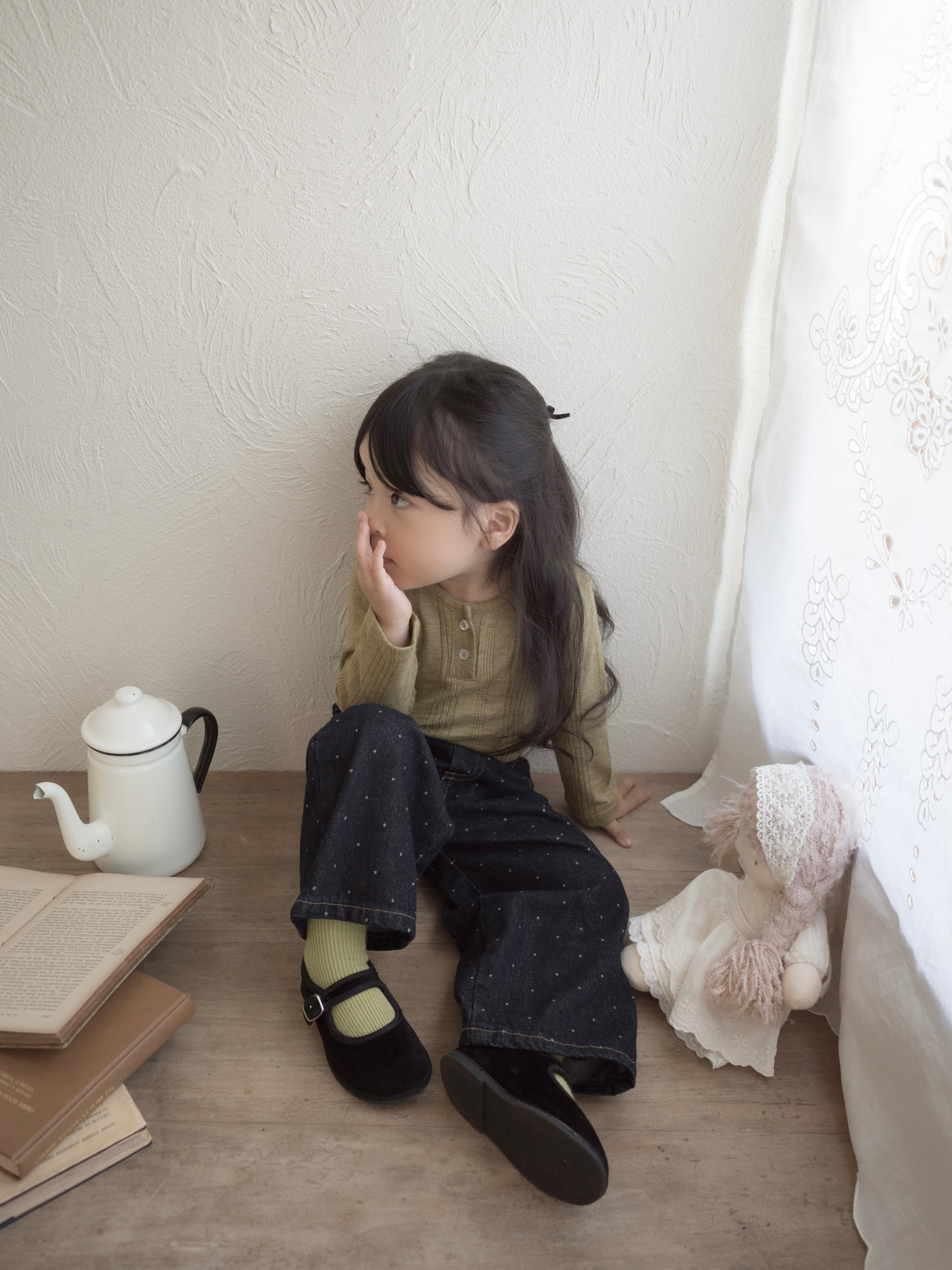 Dot denim pants