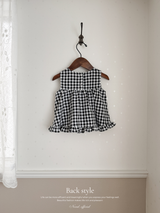 Check frill blouse