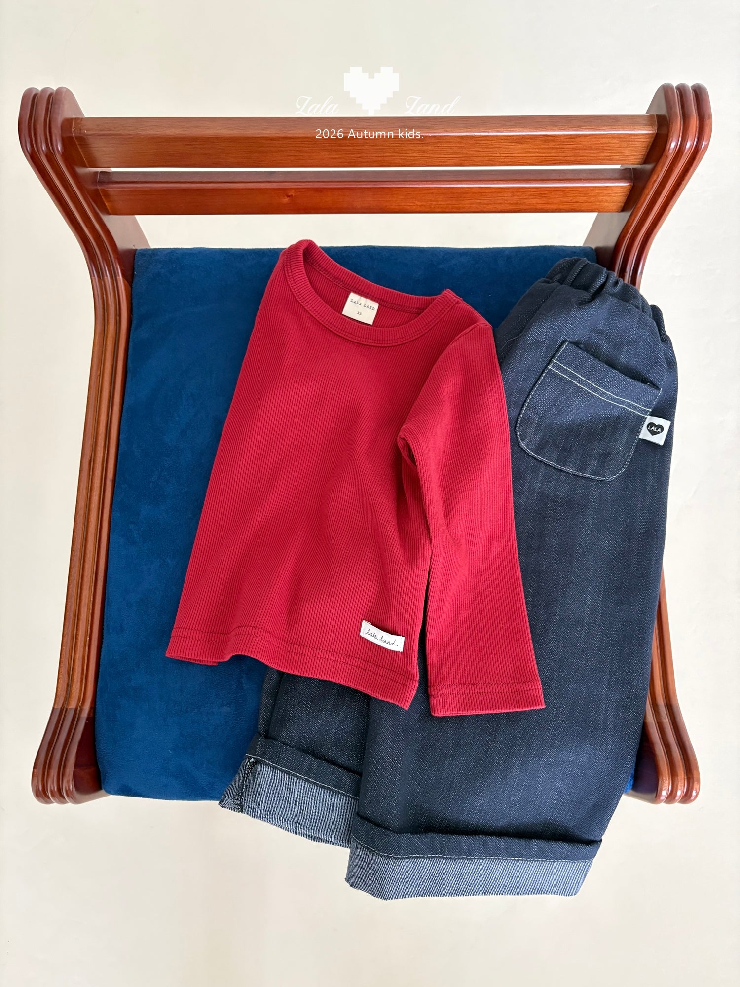 ［Lala land］Roll up denim pants