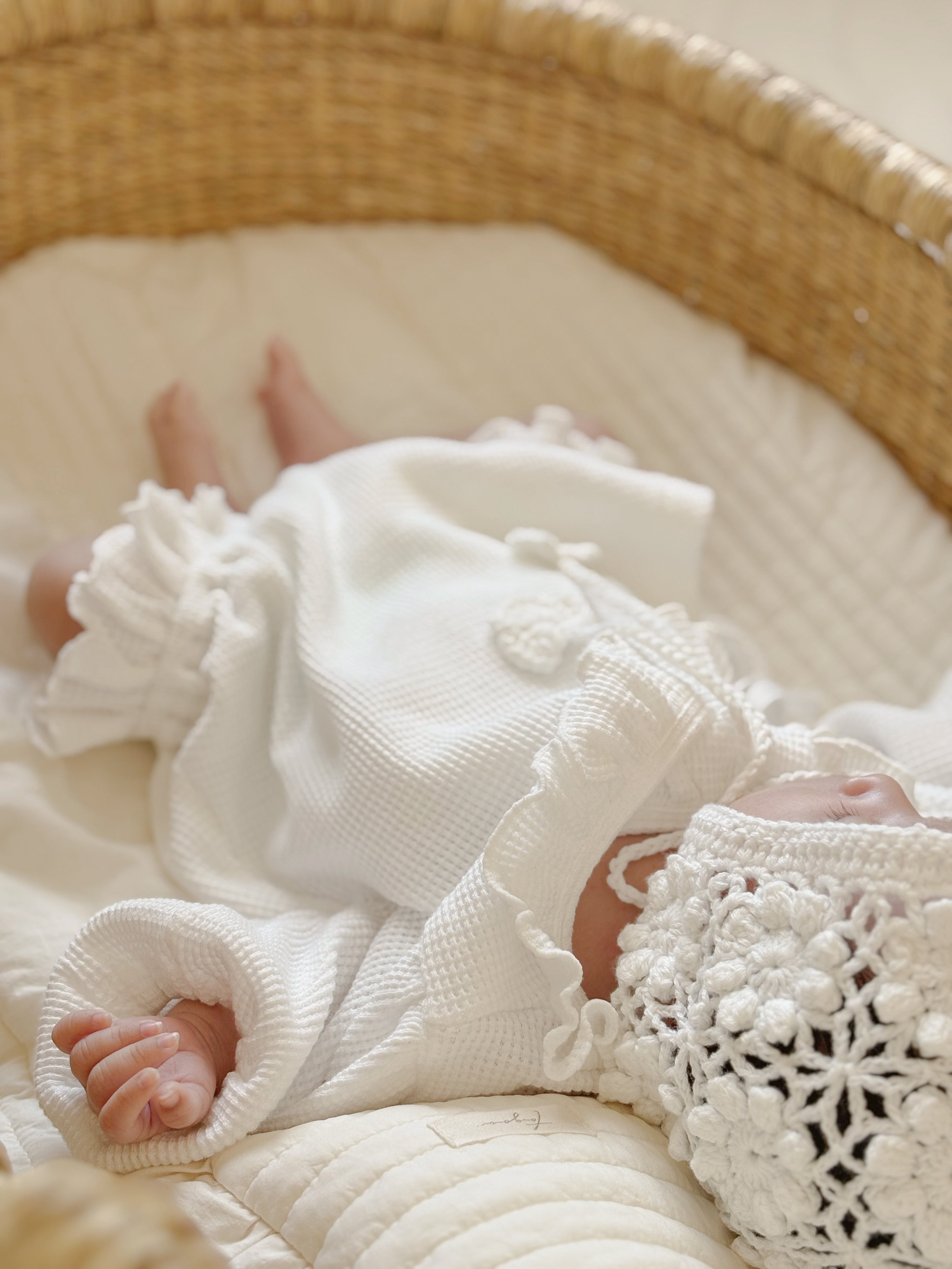 Waffle frill wrap newborn rompers