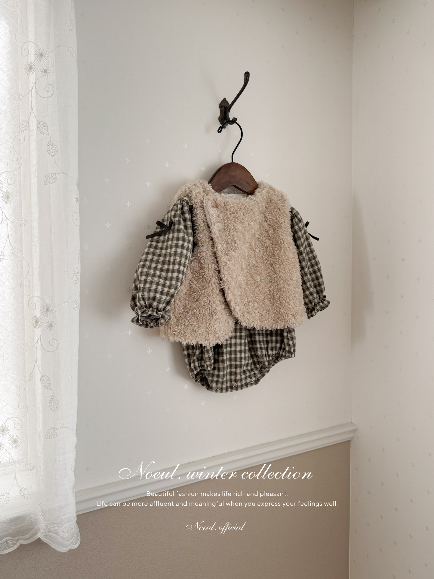 Frill check collar rompers (baby)