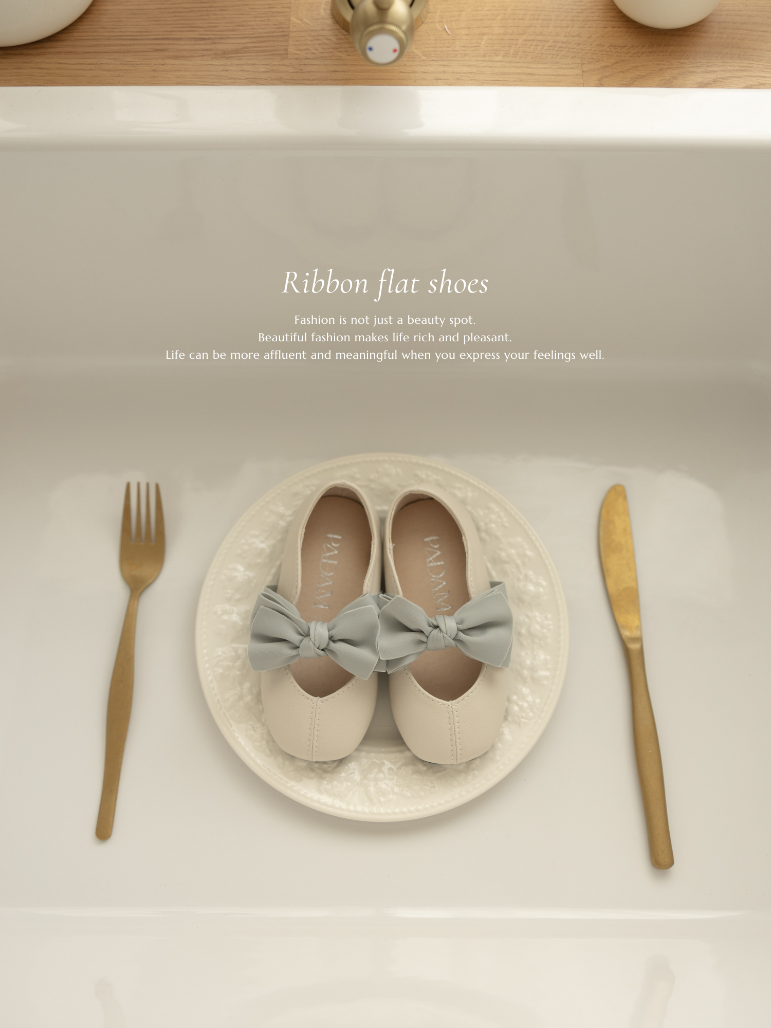 Ribbon flat shoes - Frozen yogurt -