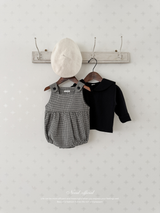 Mini check suspender rompers