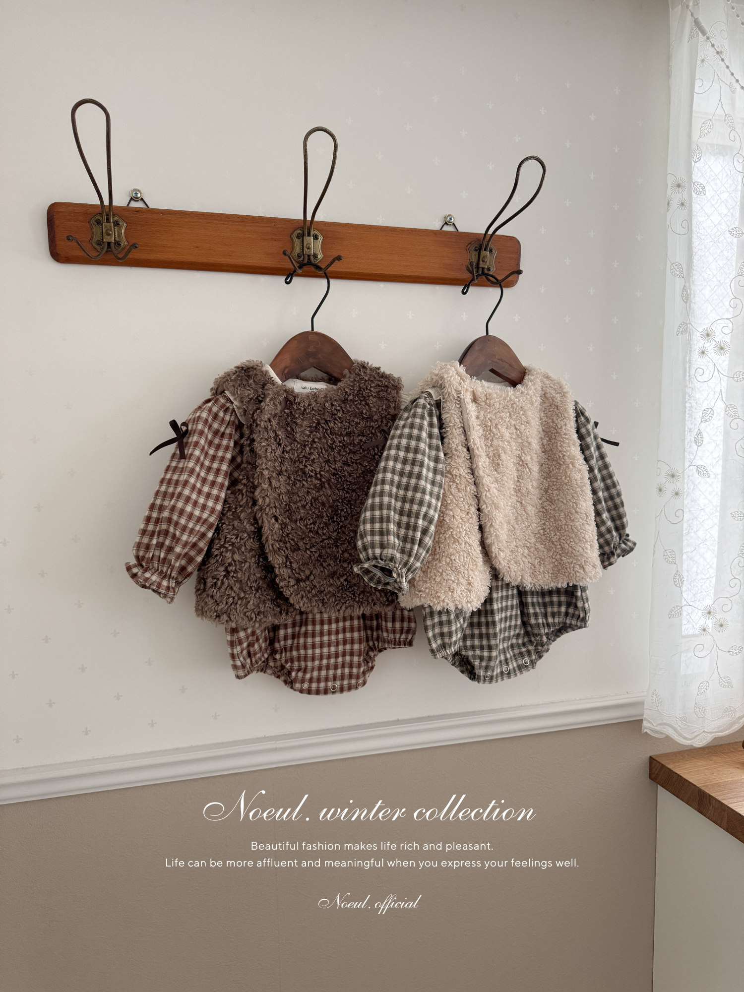 Frill check collar rompers (baby)