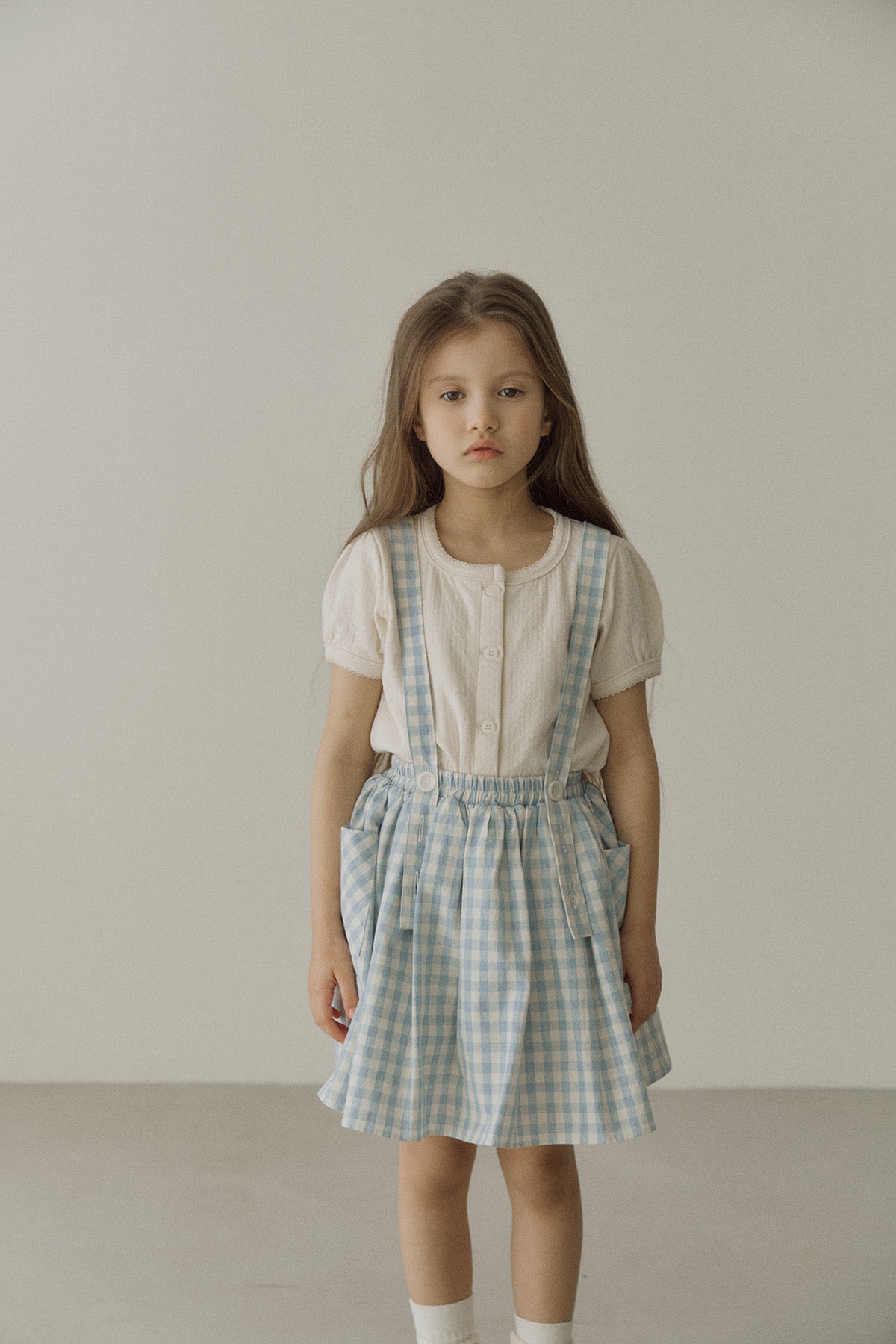 ［inné］Judy flare skirt - Detachable suspenders (blue gingham)