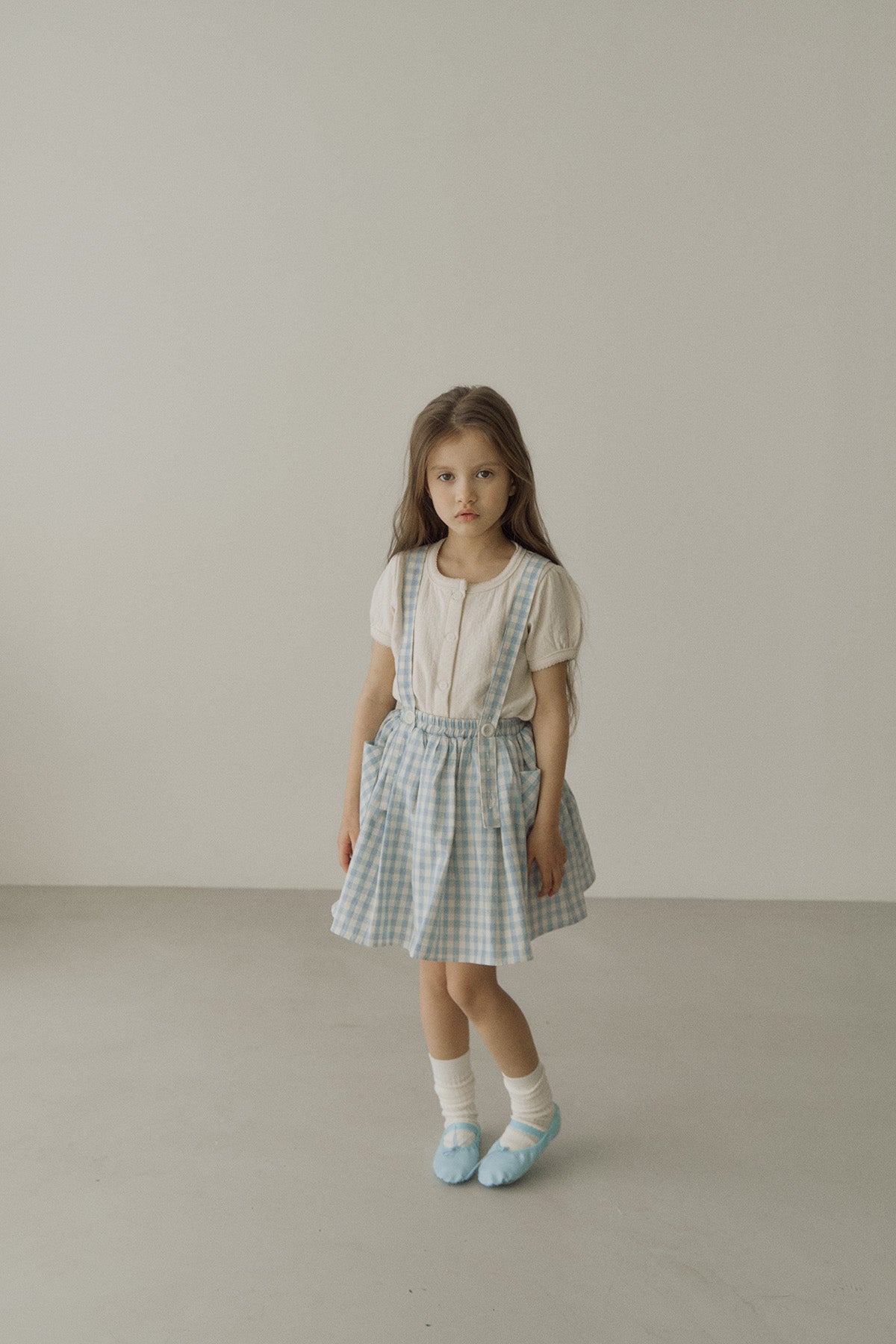 ［inné］Judy flare skirt - Detachable suspenders (blue gingham)