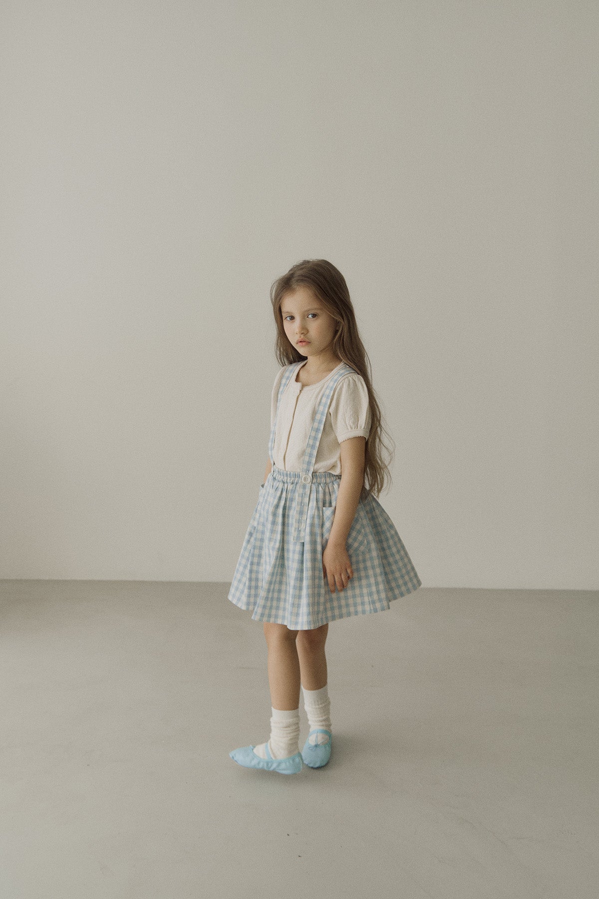 ［inné］Judy flare skirt - Detachable suspenders (blue gingham)