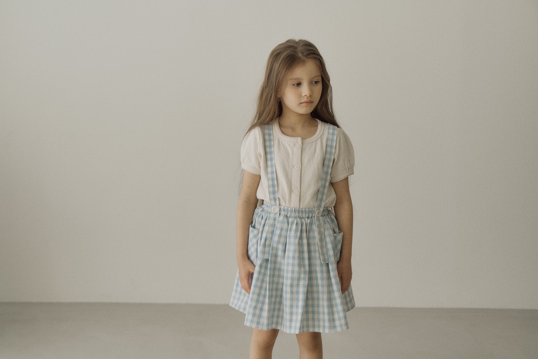 ［inné］Judy flare skirt - Detachable suspenders (blue gingham)