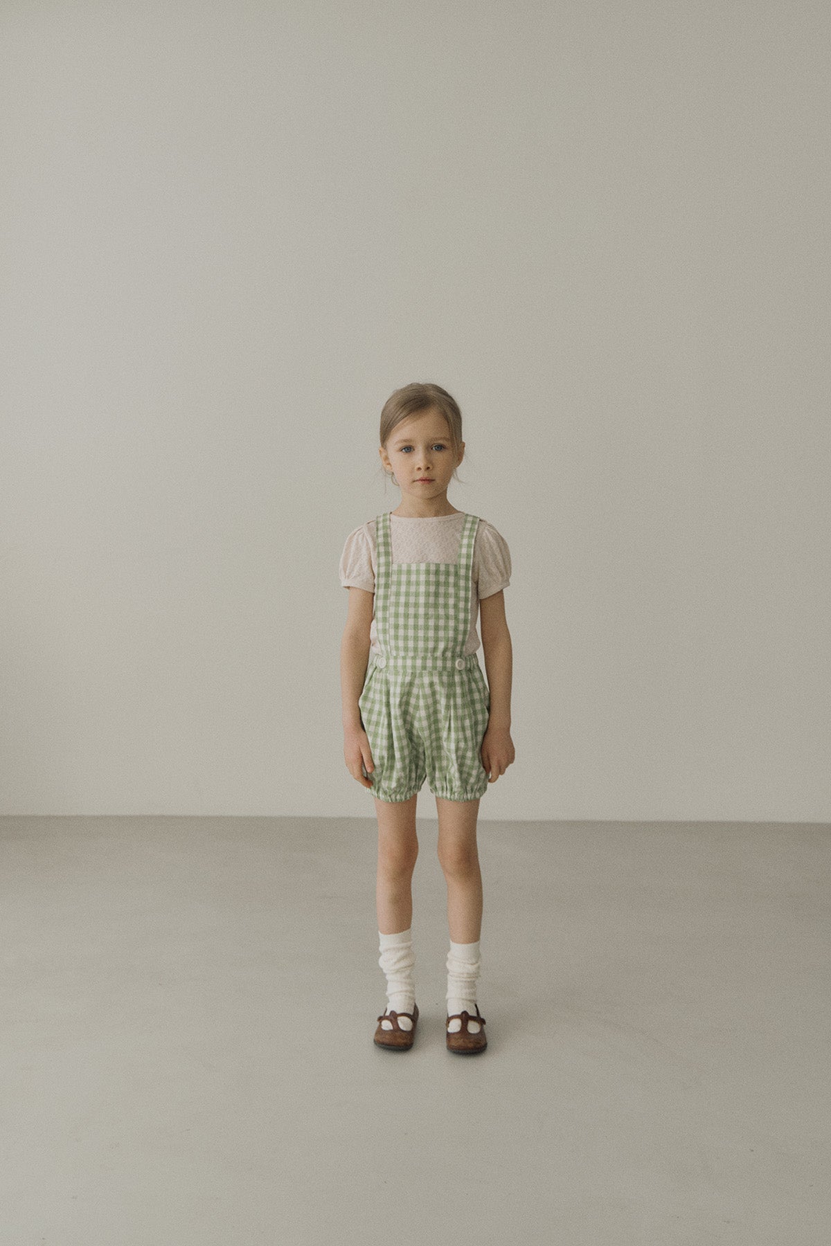 ［inné］Leni bloomer - Detachable suspenders (green gingham)