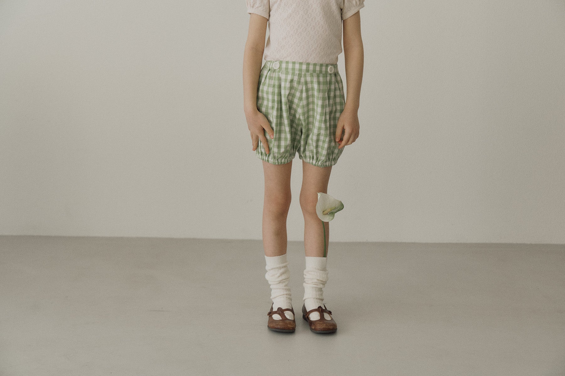 ［inné］Leni bloomer - Detachable suspenders (green gingham)