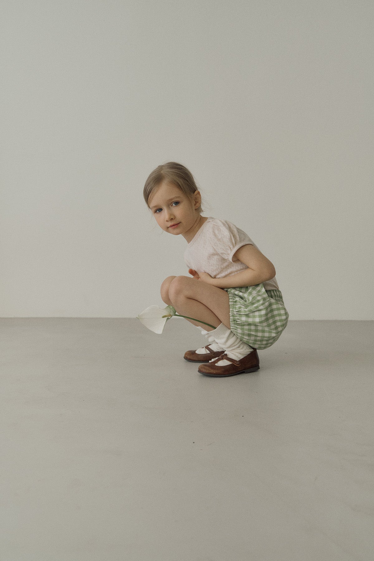 ［inné］Leni bloomer - Detachable suspenders (green gingham)