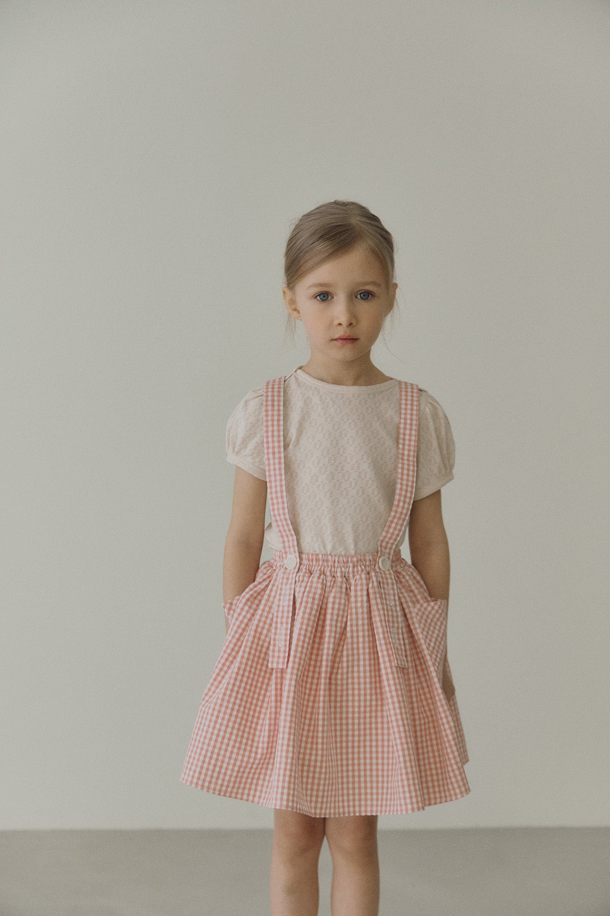 ［inné］Judy flare skirt - Detachable suspenders (pink gingham)