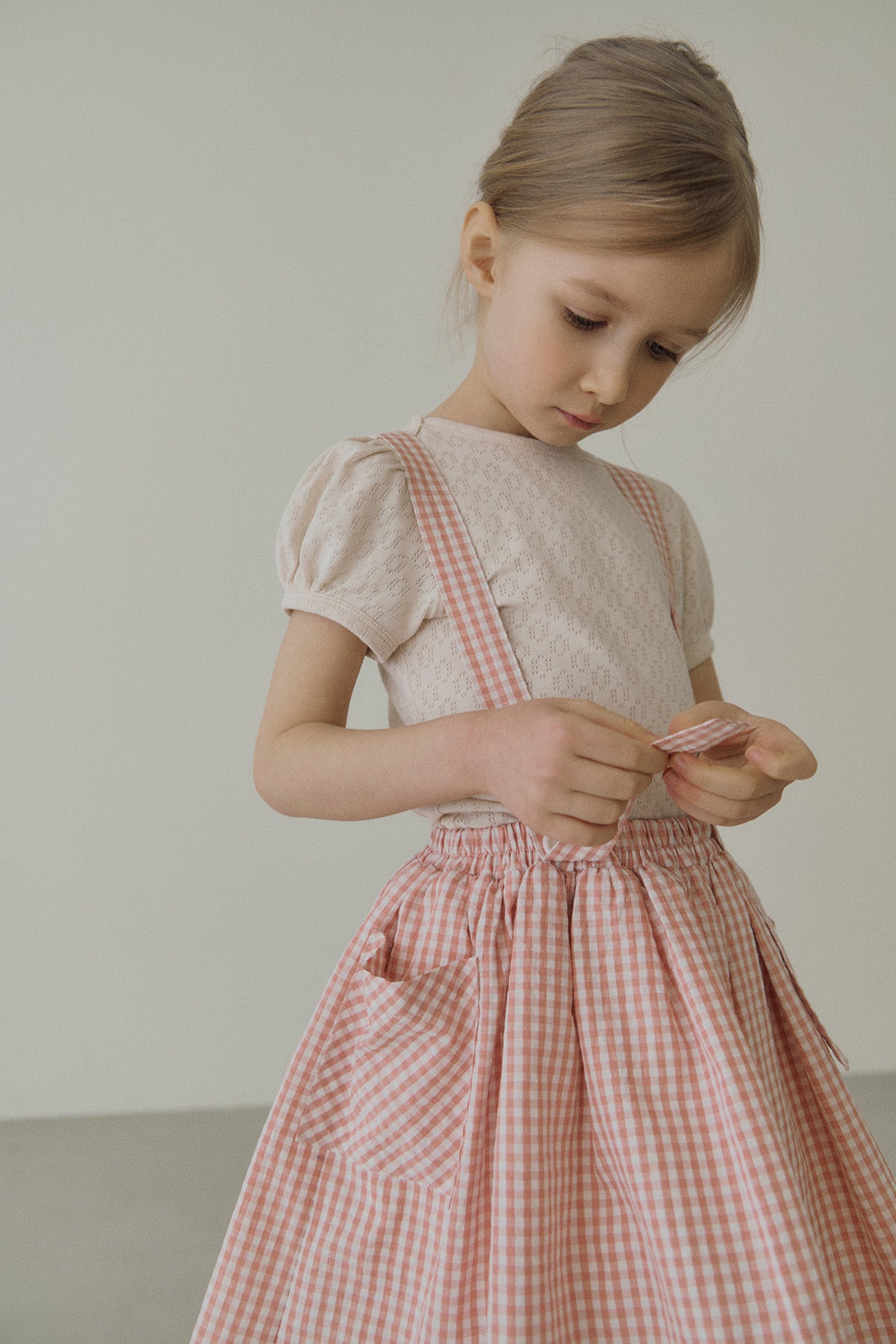 ［inné］Judy flare skirt - Detachable suspenders (pink gingham)