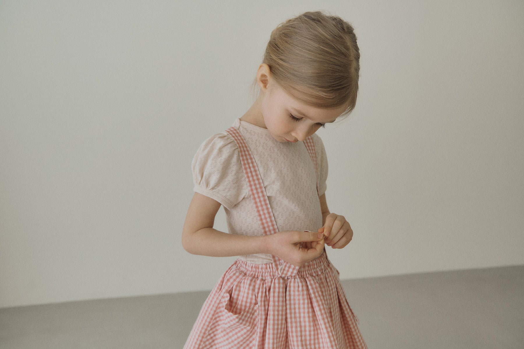 ［inné］Judy flare skirt - Detachable suspenders (pink gingham)