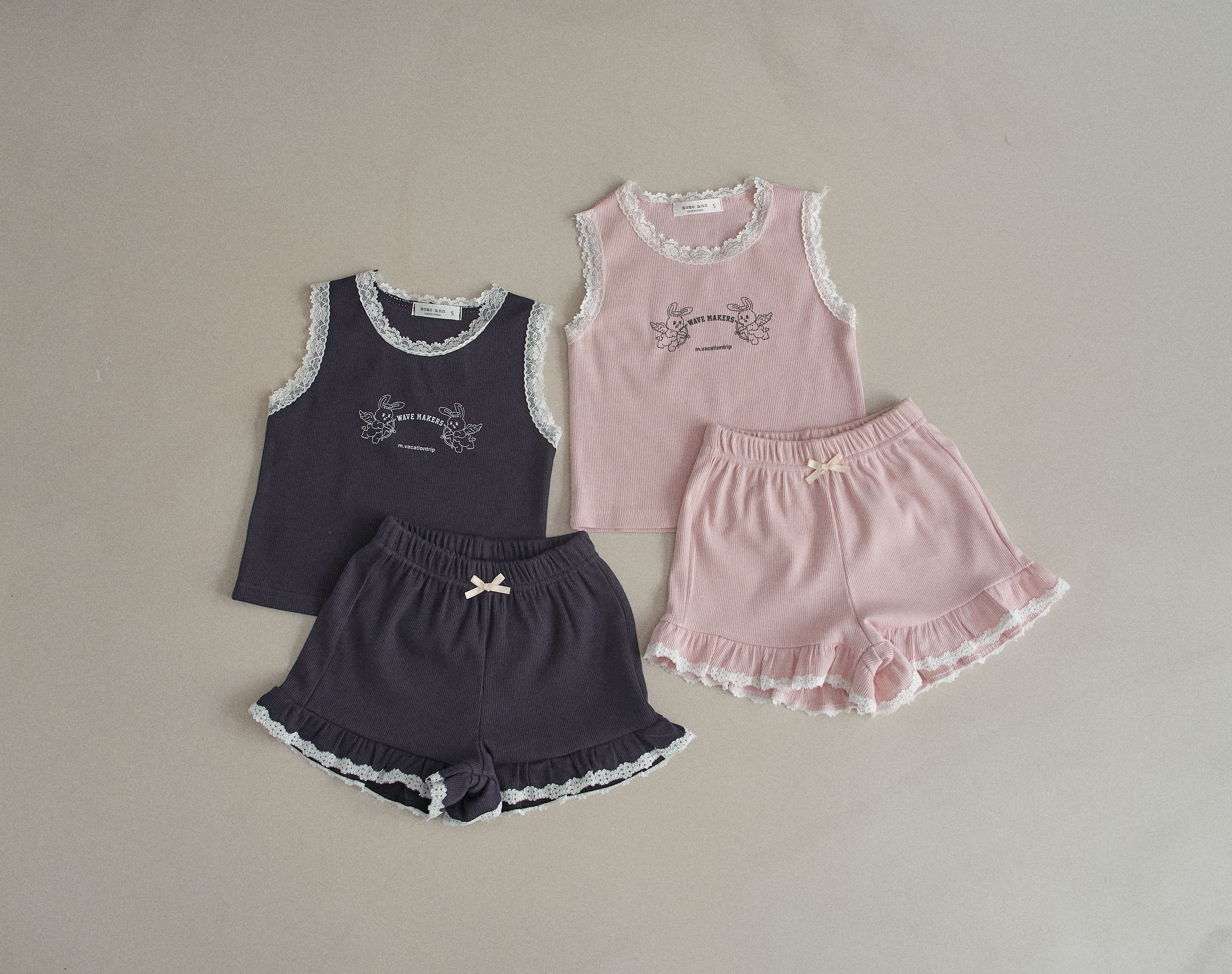 ［momo ann］Rib bunny sleeveless set up