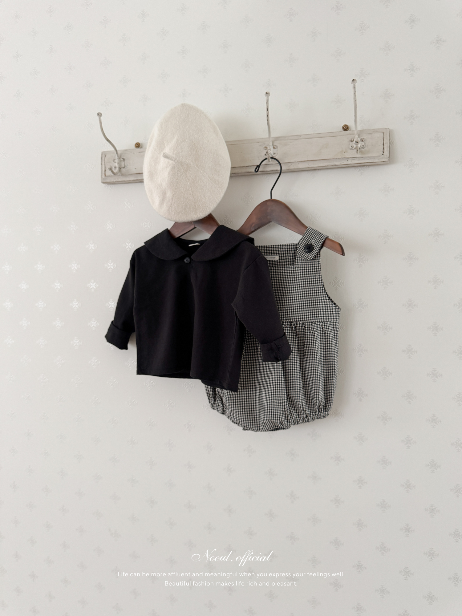 Mini check suspender rompers