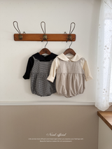 Mini check suspender rompers