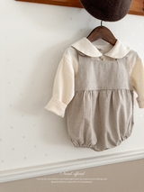 Mini check suspender rompers
