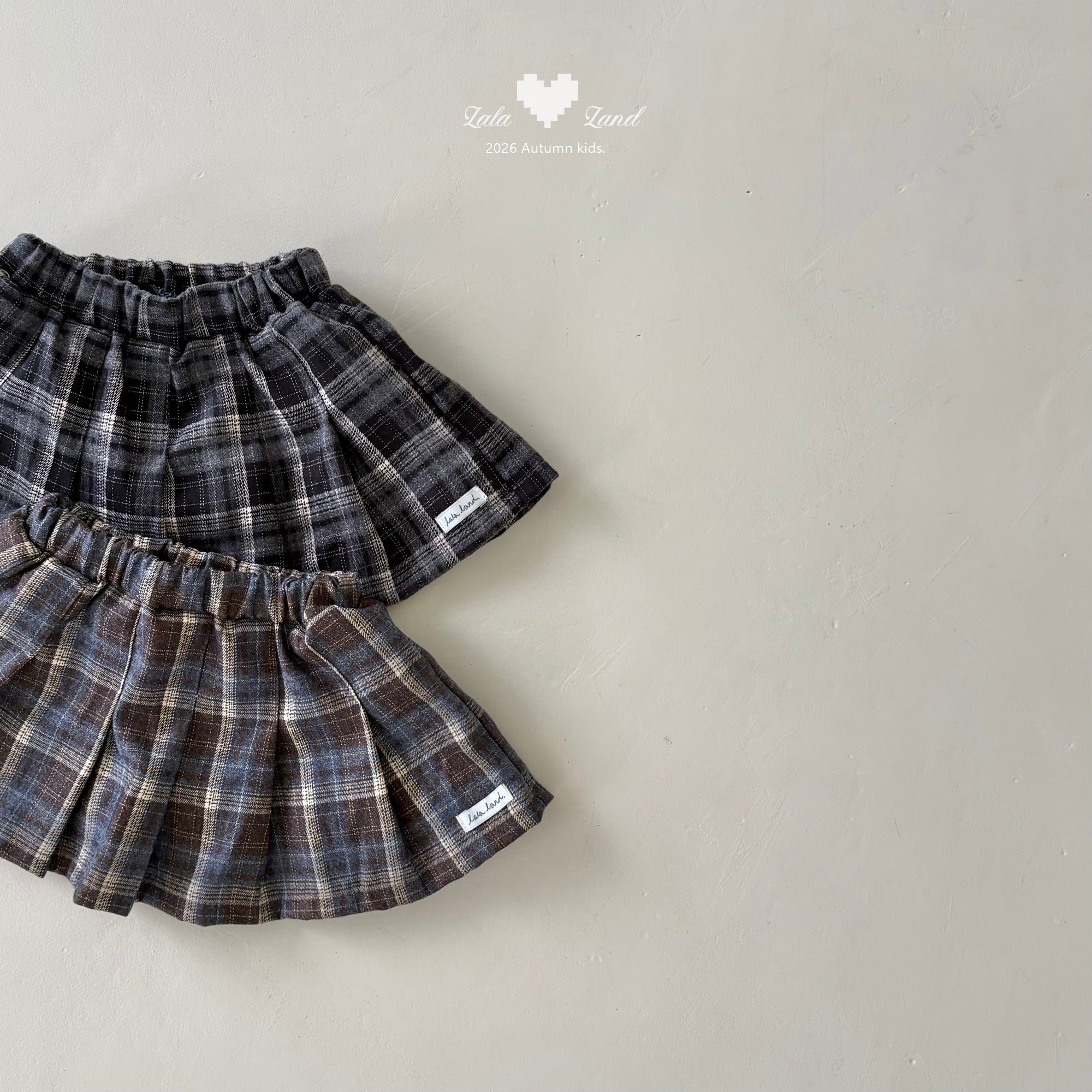 ［Lala land］Eve check pleats skirt