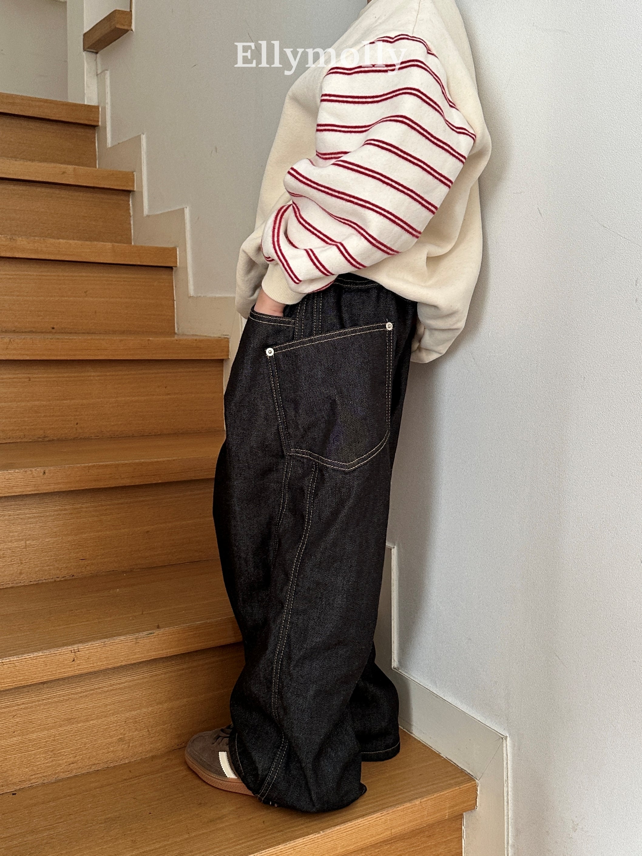 ［ELLY MOLLY］Rivet curve denim pants