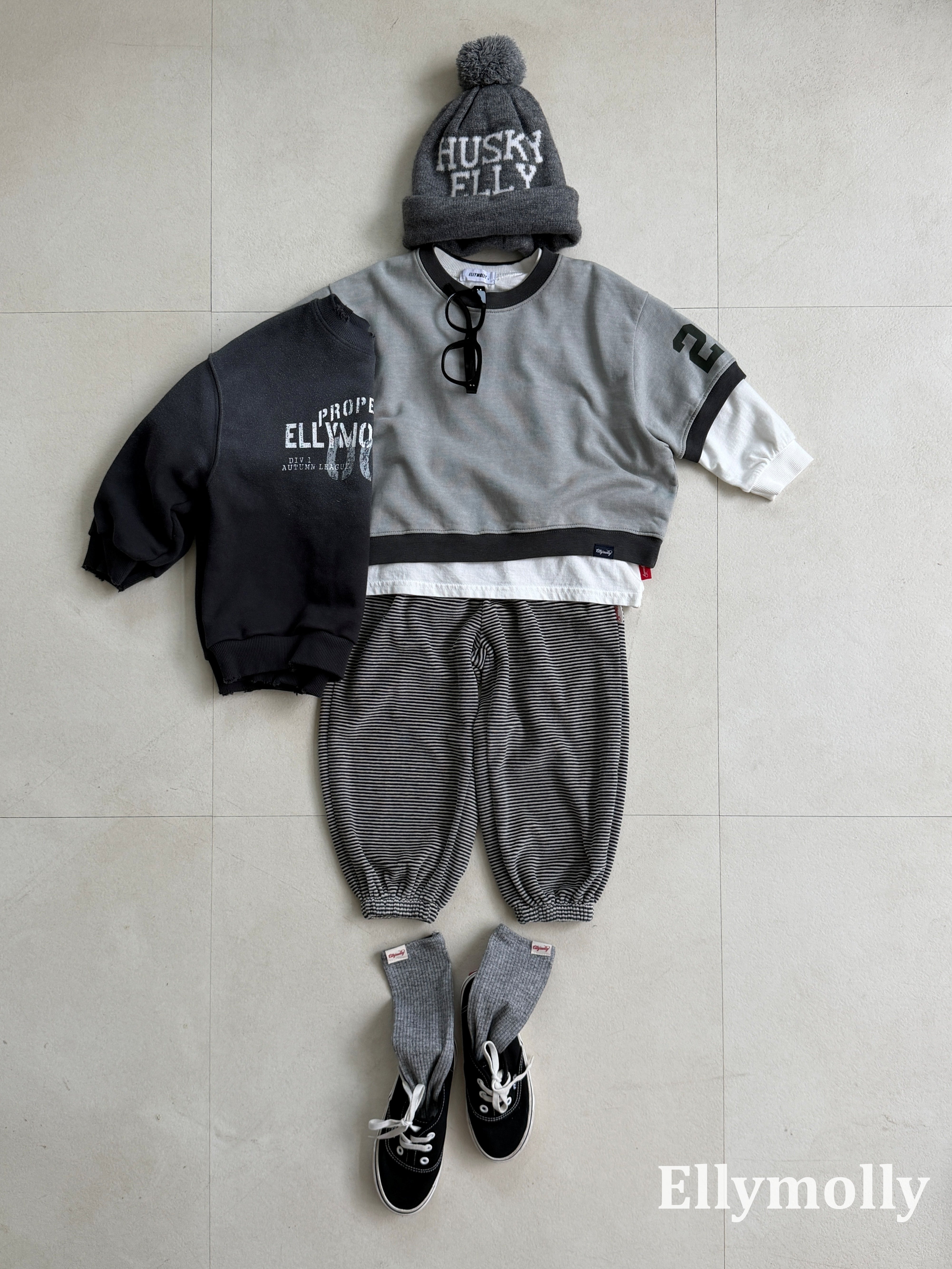 ［ELLY MOLLY］Velvet stripe jogger pants