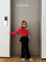 ［ELLY MOLLY］Selly peach frill flare pants