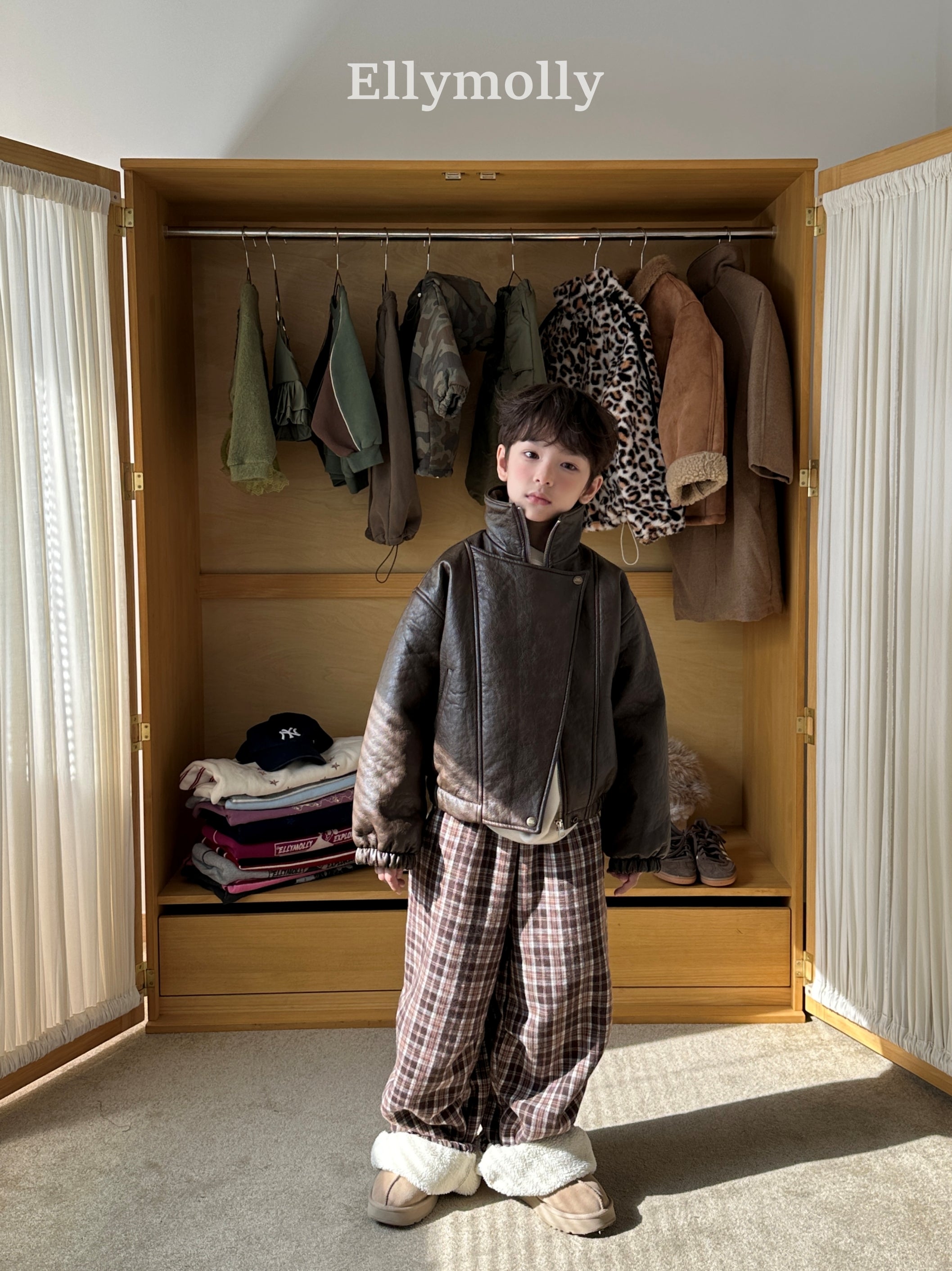 ［ELLY MOLLY］Teddy fur check pants