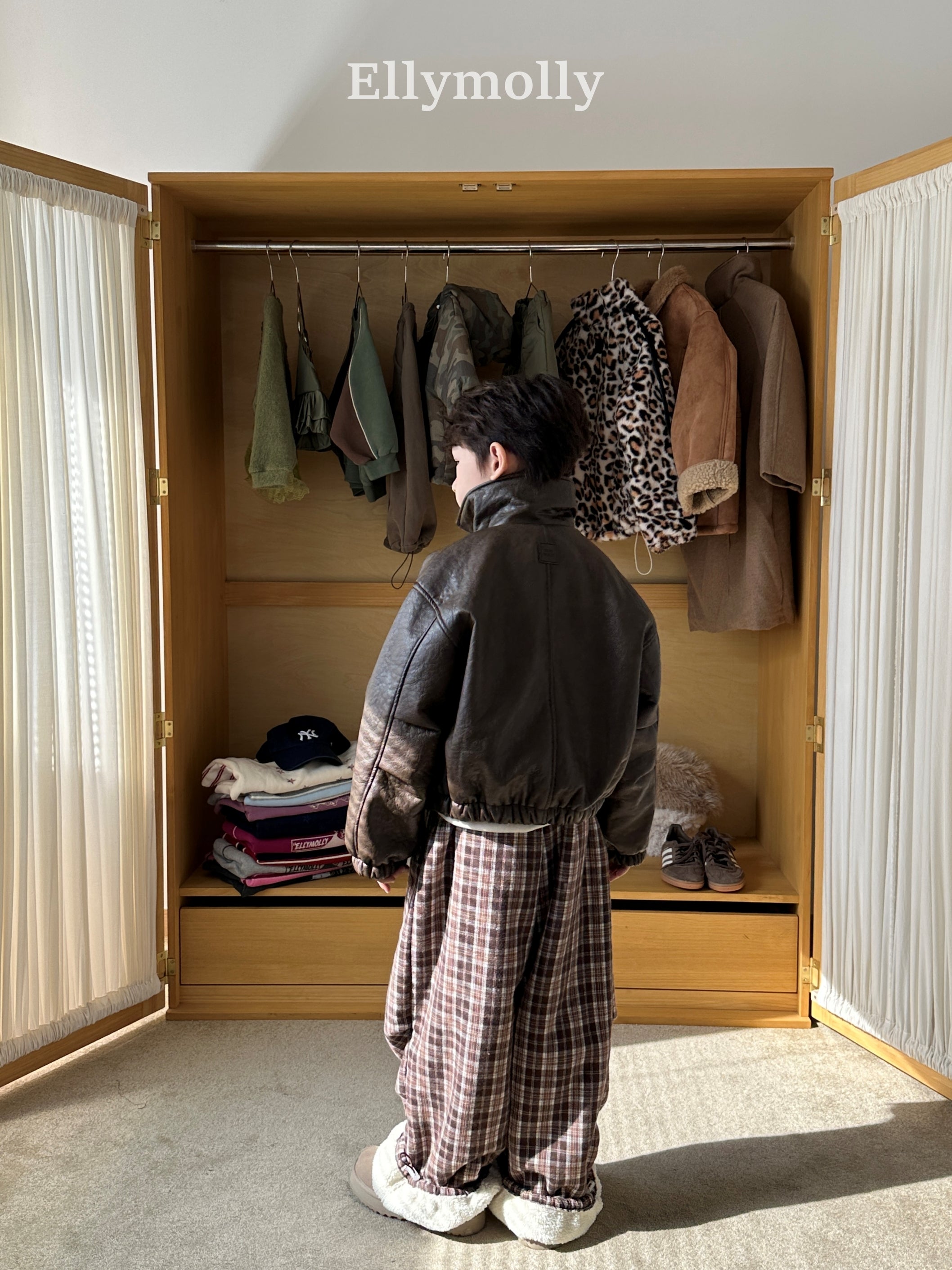 ［ELLY MOLLY］Teddy fur check pants