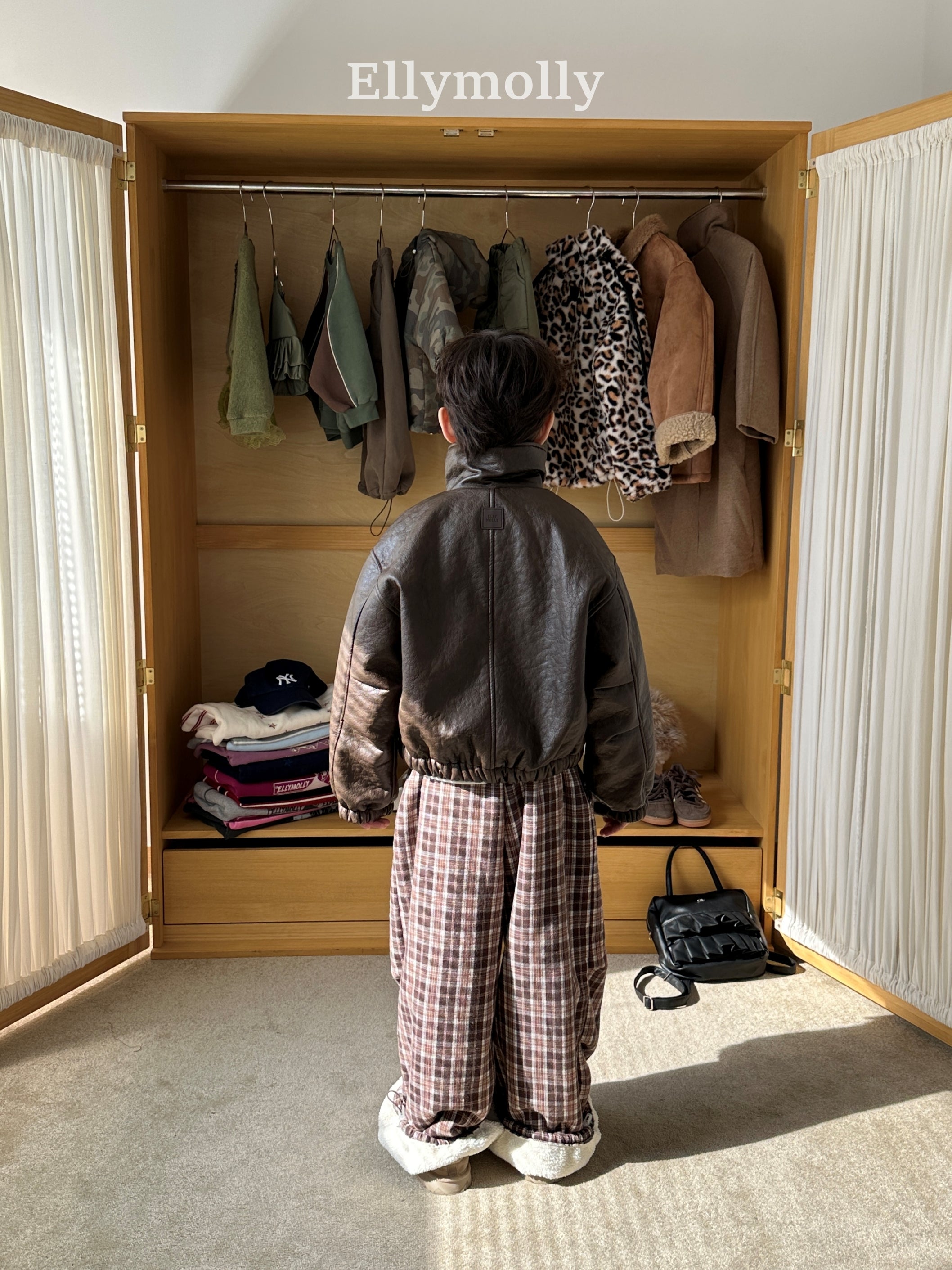 ［ELLY MOLLY］Teddy fur check pants