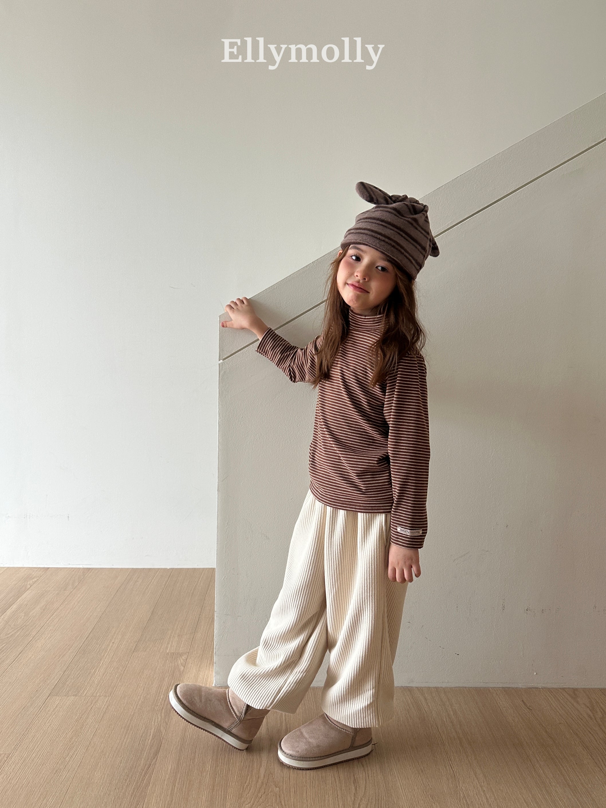 ［ELLY MOLLY］Mue stripe halfneck tee