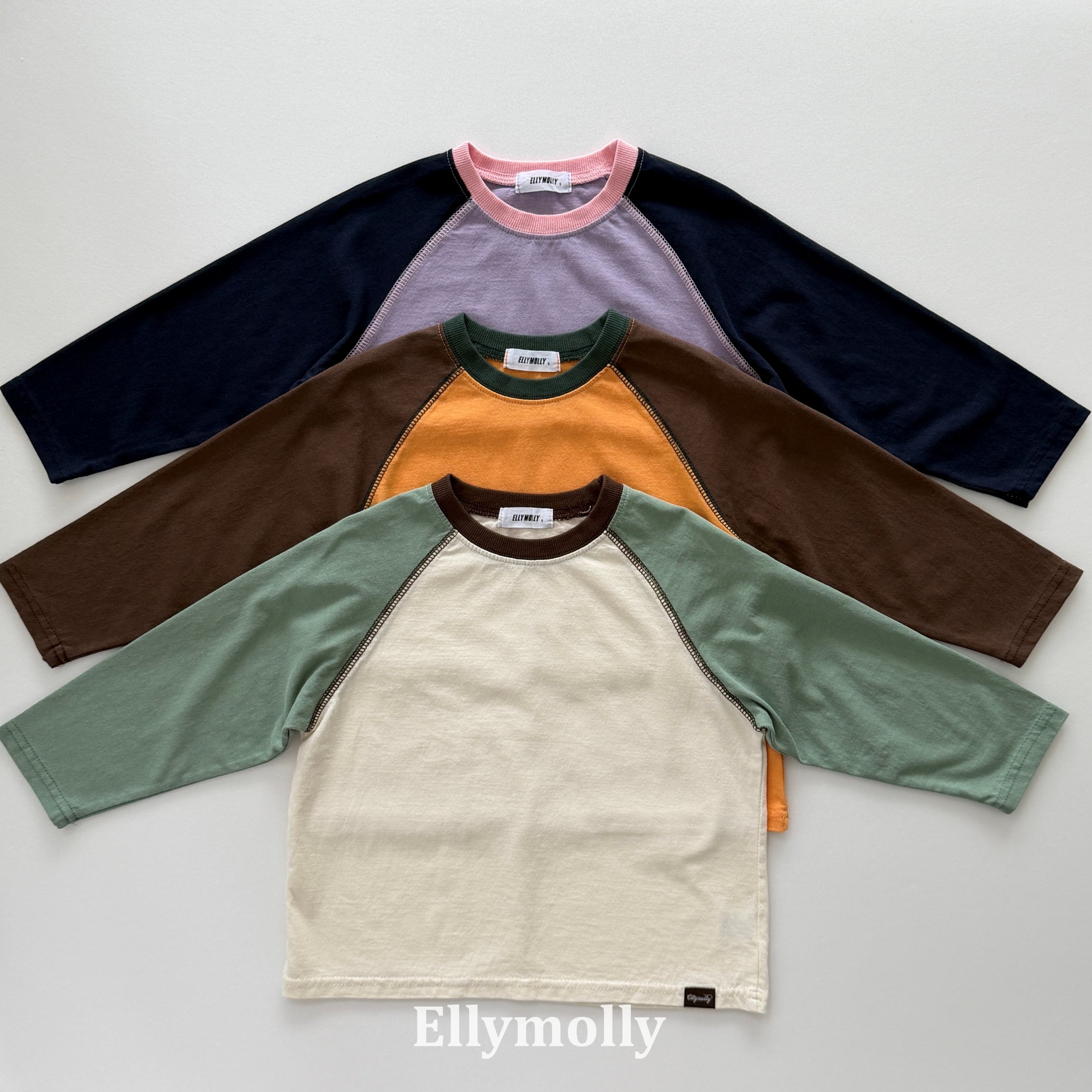 ［ELLY MOLLY］Color block raglan tee