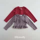 ［ELLY MOLLY］Loen stripe frill cardigan