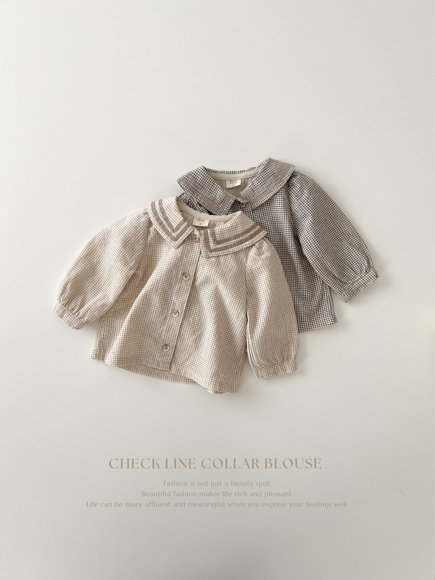 Check line collar blouse