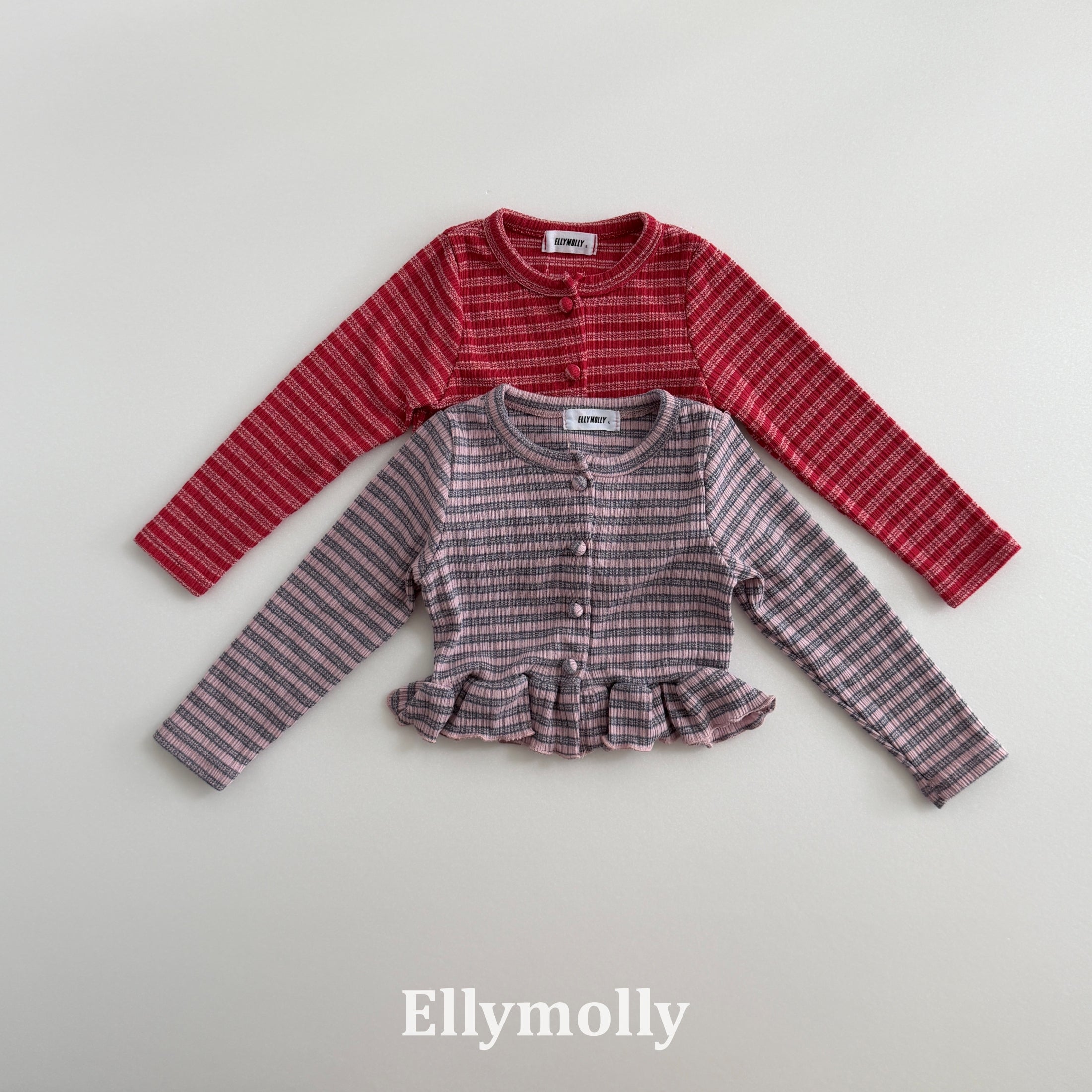 ［ELLY MOLLY］Loen stripe frill cardigan